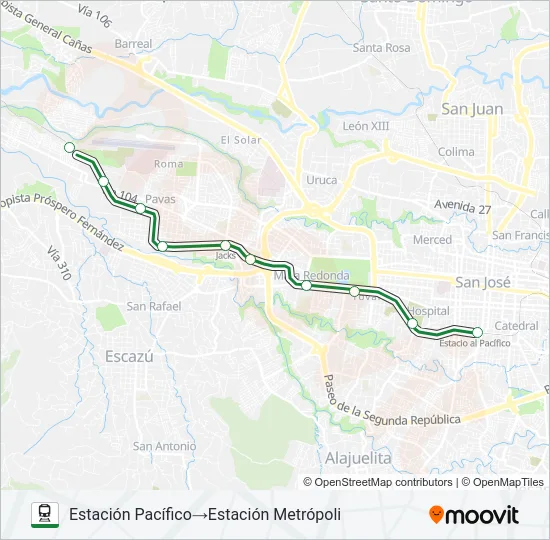 BELÉN - PAVAS - CURRIDABAT Train Line Map