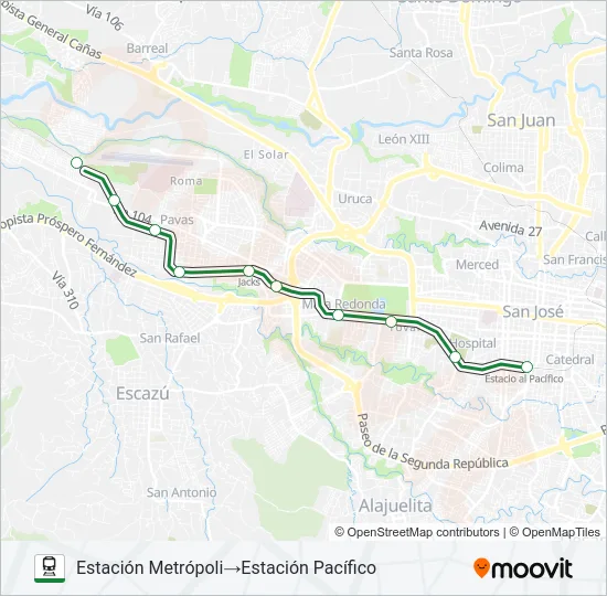 BELÉN - PAVAS - CURRIDABAT Train Line Map