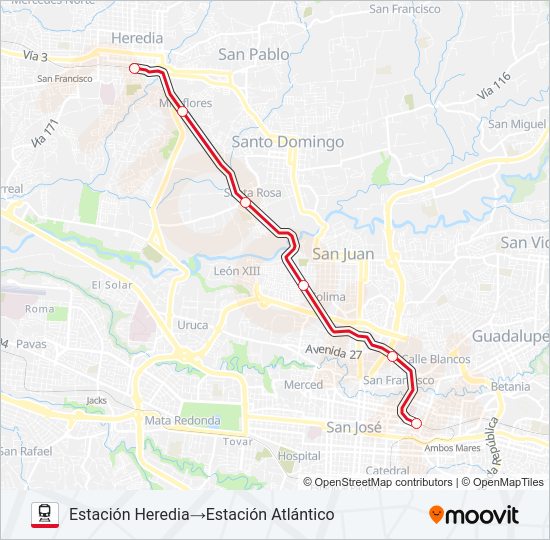 Mapa de ALAJUELA - HEREDIA - SAN JOSÉ de tren