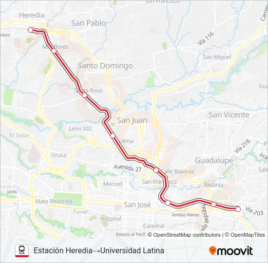 ALAJUELA - HEREDIA - SAN JOSÉ Train Line Map