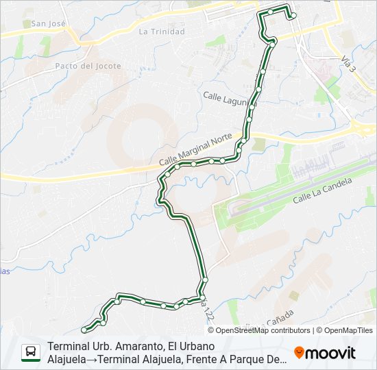 Mapa de ALAJUELA - CALLE MONGE - SAN FRANCISCO - AMARANTO de autobús