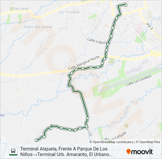 Mapa de ALAJUELA - CALLE MONGE - SAN FRANCISCO - AMARANTO de autobús