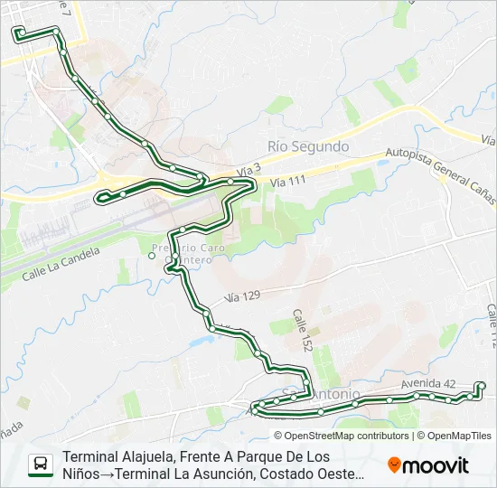 ALAJUELA - SAN ANTONIO - LA ASUNCIÓN POR OJO DE AGUA Bus Line Map