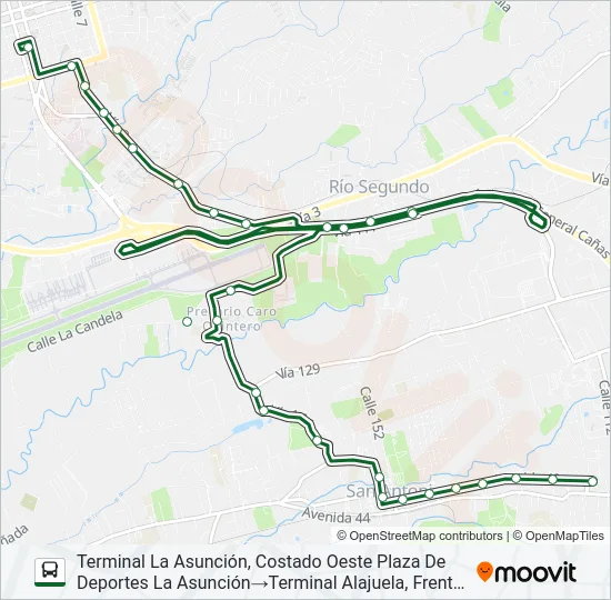 ALAJUELA - SAN ANTONIO - LA ASUNCIÓN POR OJO DE AGUA Bus Line Map