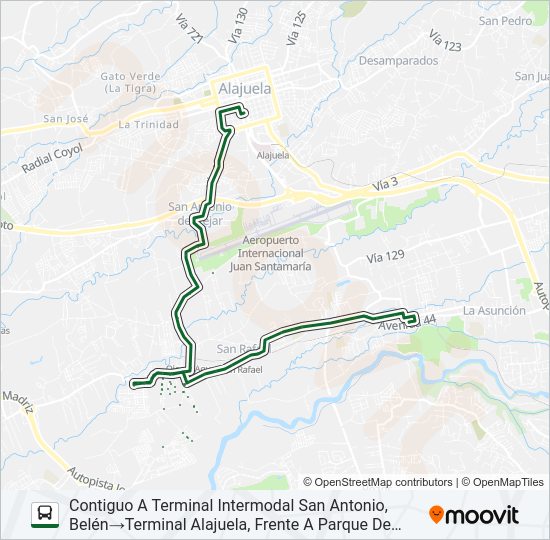 Mapa de ALAJUELA - SAN RAFAEL - SAN ANTONIO DE BELÉN Y RAMALES de autobús