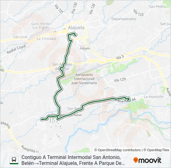ALAJUELA - SAN RAFAEL - SAN ANTONIO DE BELÉN Y RAMALES Bus Line Map
