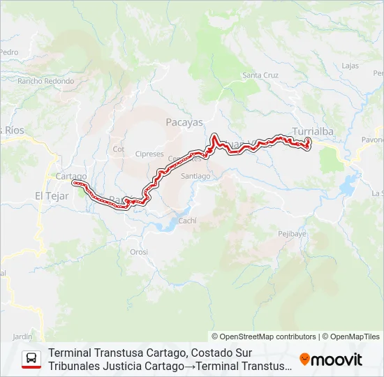 CARTAGO - TURRIALBA Bus Line Map