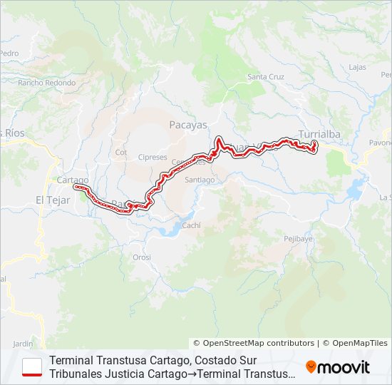 Mapa de CARTAGO - TURRIALBA de autobús