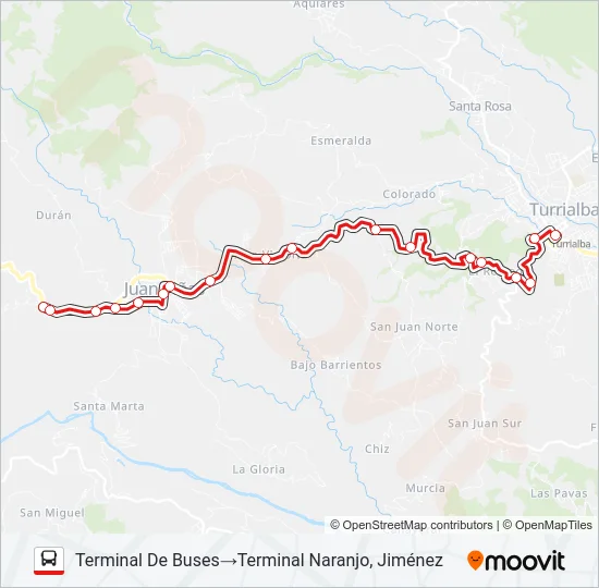 TURRIALBA - NARANJO Bus Line Map