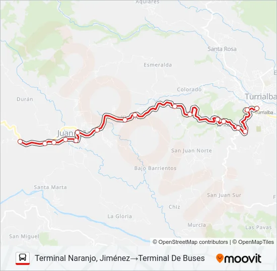 TURRIALBA - NARANJO Bus Line Map