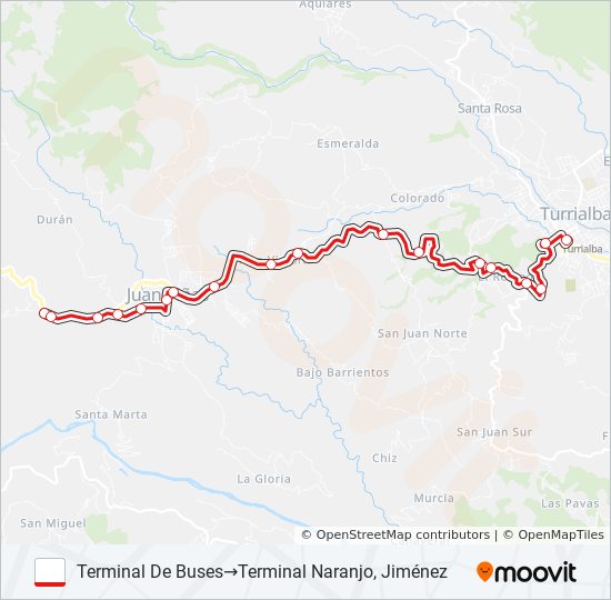 Mapa de TURRIALBA - NARANJO de autobús