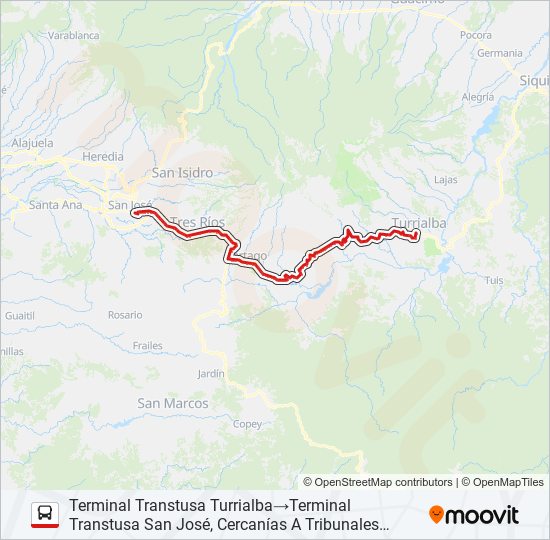 SAN JOSÉ - TURRIALBA COLECTIVO bus Line Map