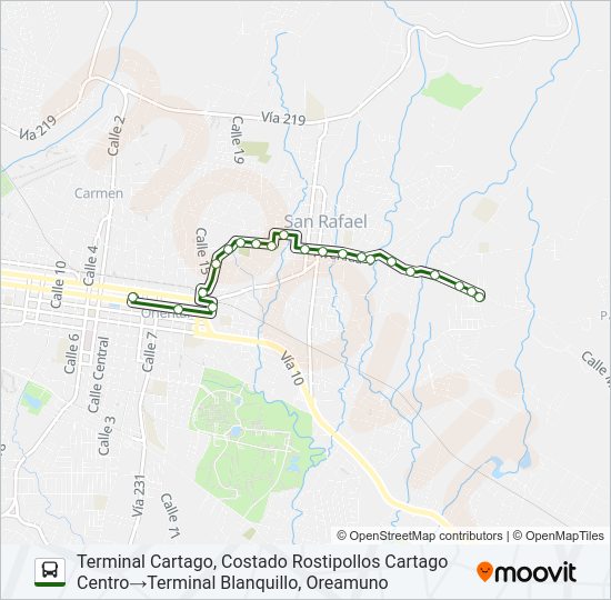 CARTAGO - BLANQUILLO - FINCA PÁEZ Bus Line Map