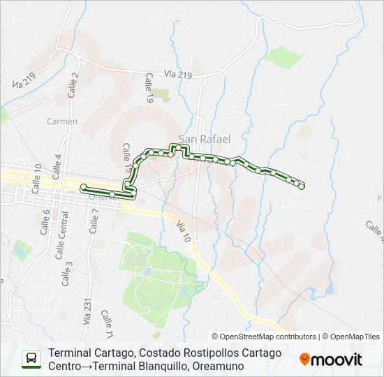 CARTAGO - BLANQUILLO - FINCA PÁEZ Bus Line Map