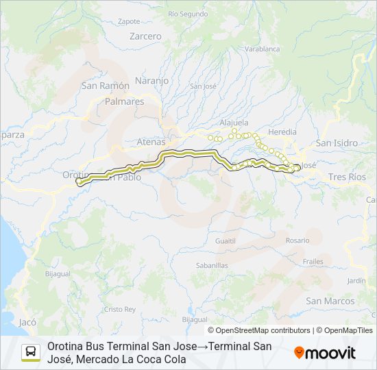 Mapa de SAN JOSÉ - OROTINA EXPRESO de autobús
