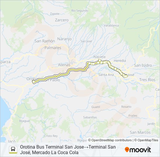 Mapa de SAN JOSÉ - OROTINA EXPRESO de autobús