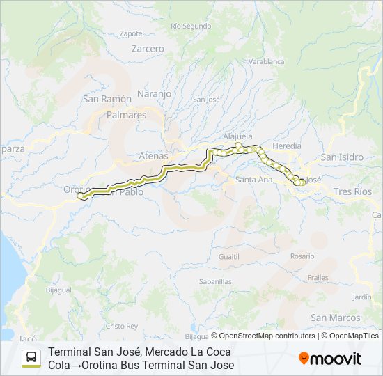 Mapa de SAN JOSÉ - OROTINA EXPRESO de autobús
