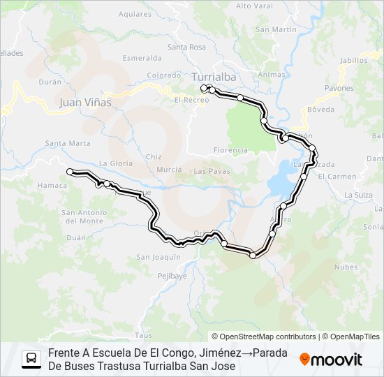 Mapa de TURRIALBA - TUCURRIQUE de autobús