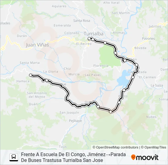 TURRIALBA - TUCURRIQUE Bus Line Map