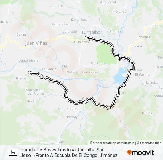 TURRIALBA - TUCURRIQUE Bus Line Map