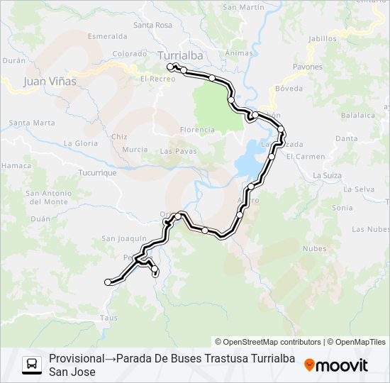 Mapa de TURRIALBA - PEJIBAYE - EL HUMO - TUCURRIQUE - SABANILLA de autobús