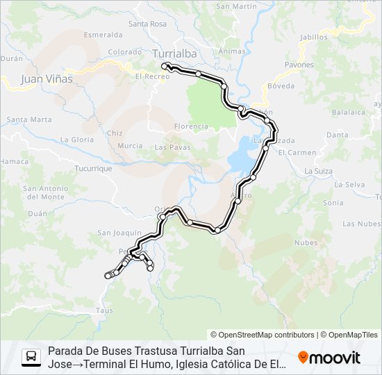Mapa de TURRIALBA - PEJIBAYE - EL HUMO - TUCURRIQUE - SABANILLA de autobús
