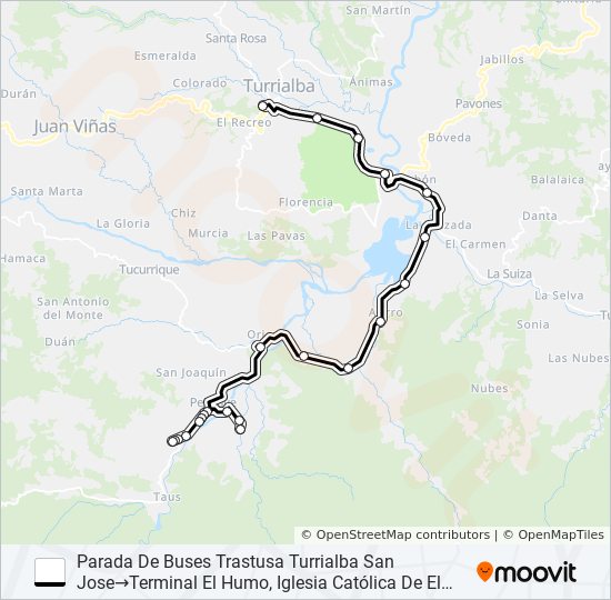 Mapa de TURRIALBA - PEJIBAYE - EL HUMO - TUCURRIQUE - SABANILLA de autobús