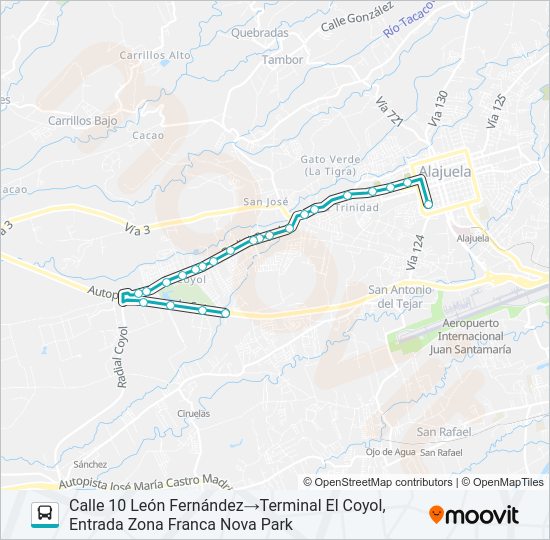 Mapa de ALAJUELA - EL COYOL Y RAMALES de autobús