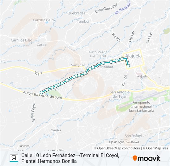 Mapa de ALAJUELA - EL COYOL Y RAMALES de autobús