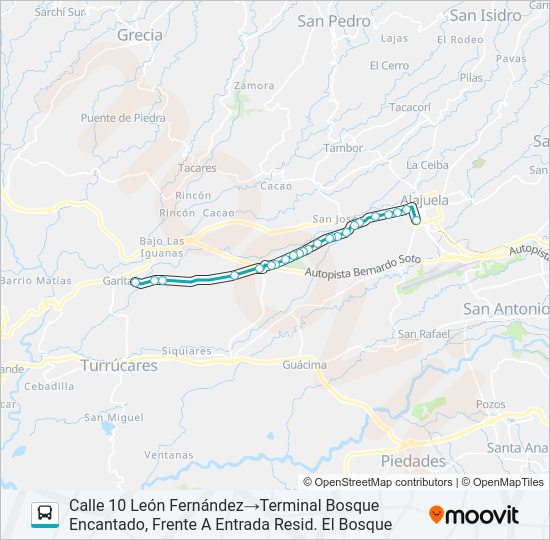 Mapa de ALAJUELA - EL COYOL Y RAMALES de autobús