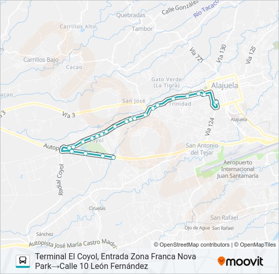 Mapa de ALAJUELA - EL COYOL Y RAMALES de autobús