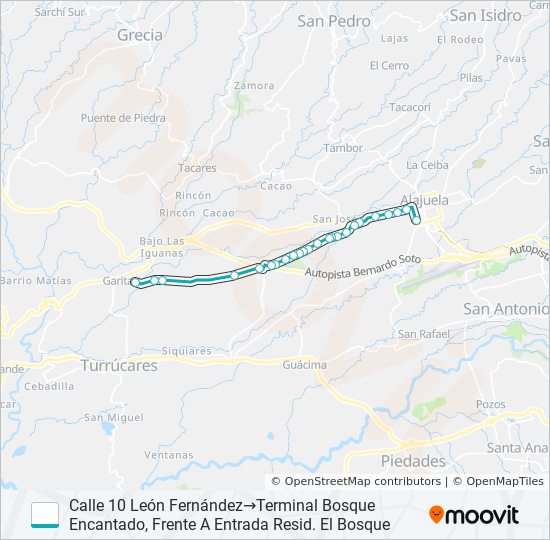 Ruta alajuela el coyol ramales horarios, paradas y mapas Calle 10