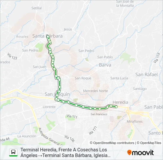 HEREDIA - SANTA BÁRBARA Bus Line Map