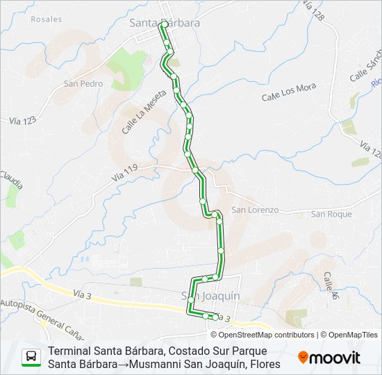 Mapa de HEREDIA - SANTA BÁRBARA de autobús