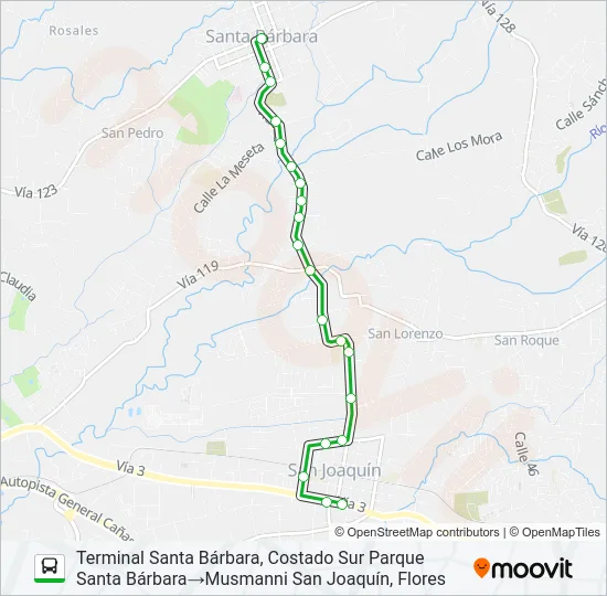 HEREDIA - SANTA BÁRBARA Bus Line Map