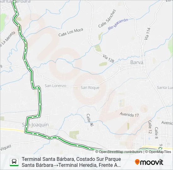 HEREDIA - SANTA BÁRBARA Bus Line Map