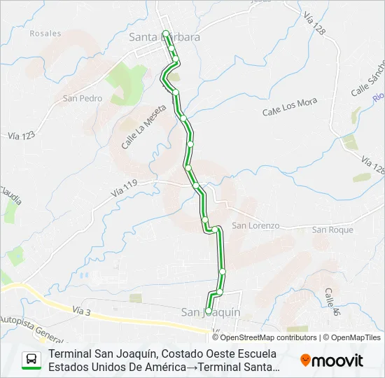 HEREDIA - SANTA BÁRBARA Bus Line Map