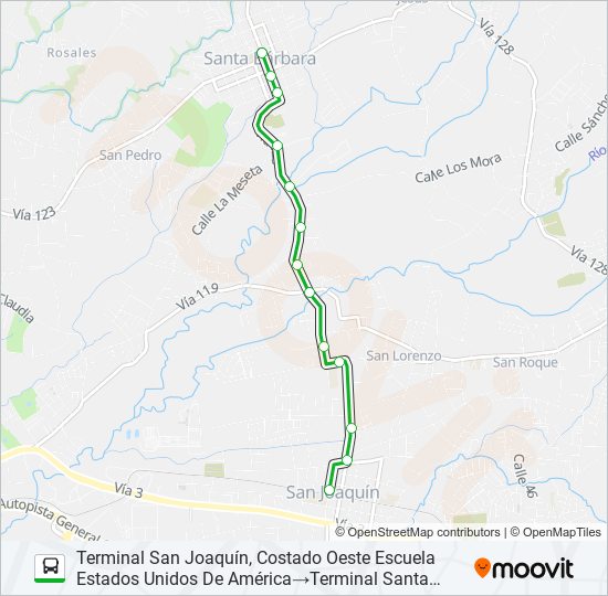 HEREDIA - SANTA BÁRBARA bus Line Map