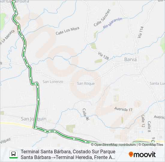 Mapa de HEREDIA - SANTA BÁRBARA DIRECTO de autobús