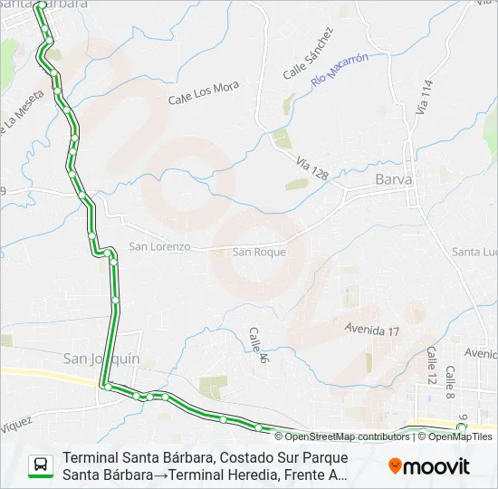 HEREDIA - SANTA BÁRBARA DIRECTO Bus Line Map