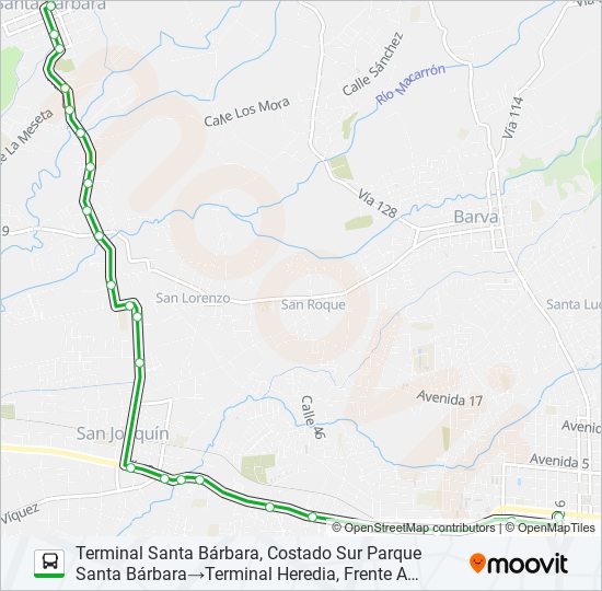 HEREDIA - SANTA BÁRBARA DIRECTO bus Line Map