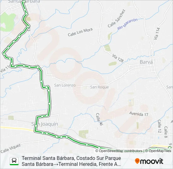 HEREDIA - SANTA BÁRBARA POR SAN JUAN Bus Line Map