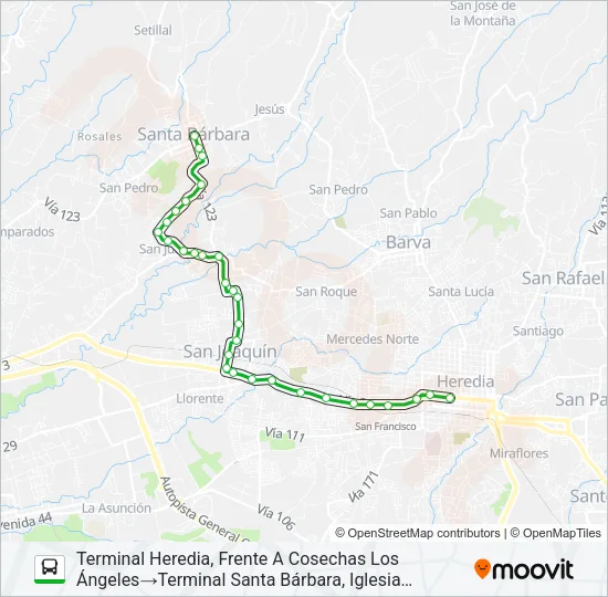 HEREDIA - SANTA BÁRBARA POR SAN JUAN Bus Line Map