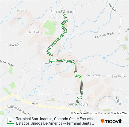 HEREDIA - SANTA BÁRBARA POR SAN JUAN Bus Line Map