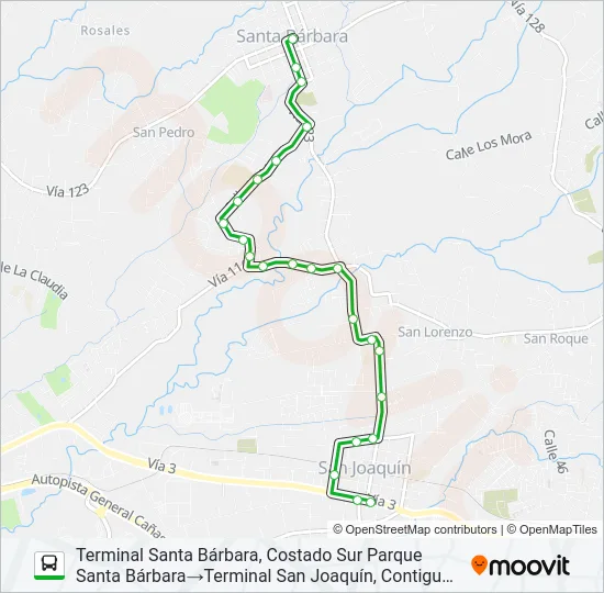 HEREDIA - SANTA BÁRBARA POR SAN JUAN Bus Line Map