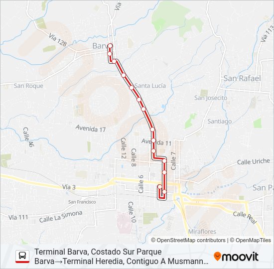 Mapa de HEREDIA - BARVA de autobús