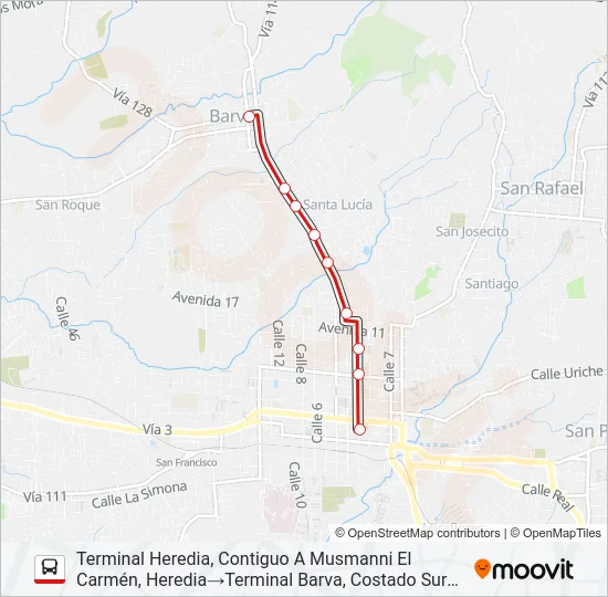 HEREDIA - BARVA Bus Line Map