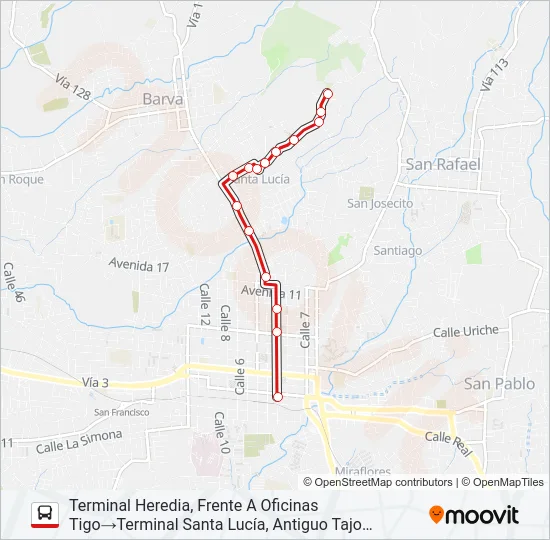 HEREDIA - LA PLAZA Bus Line Map
