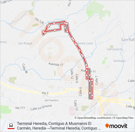 Mapa de HEREDIA - URB. SAN BARTOLOMÉ de autobús