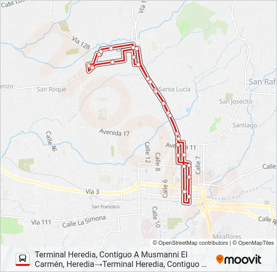 HEREDIA - URB. SAN BARTOLOMÉ Bus Line Map
